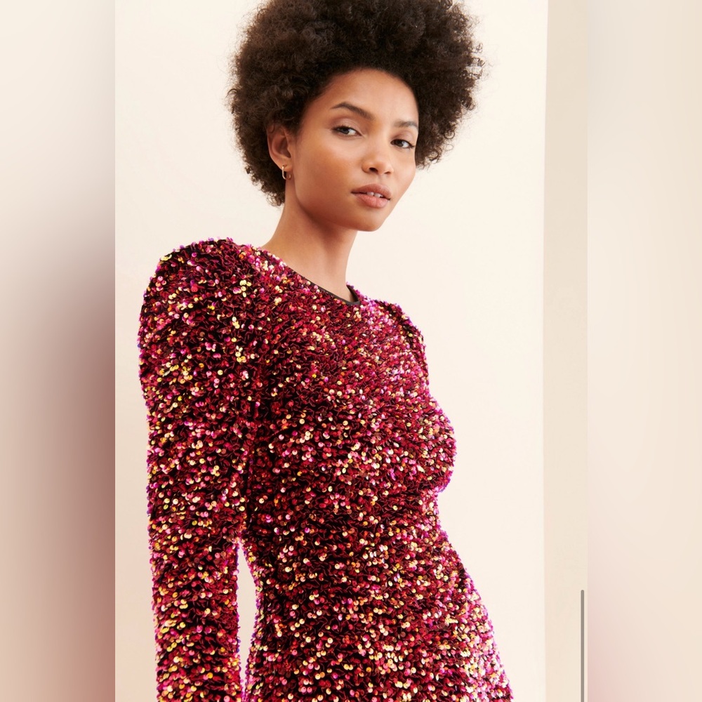 Adelyn Rae Red Sequin Long Sleeve Dress